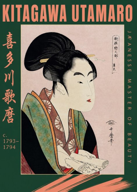 Kitagawa Utamaro Courtesan Reading a Scroll No2 - Juliste