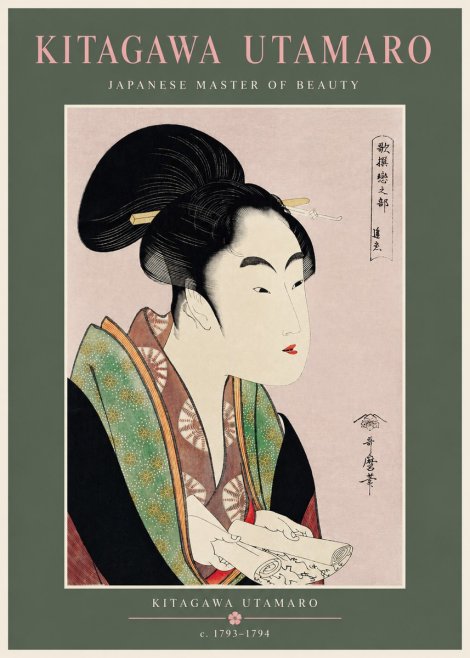 Kitagawa Utamaro Courtesan Reading a Scroll No3 - Juliste