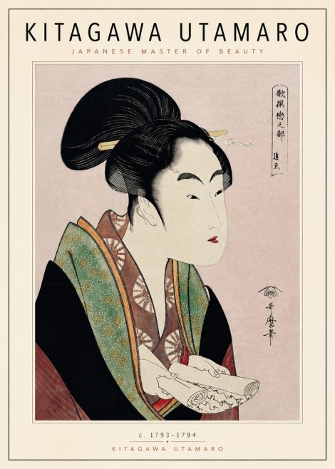 Kitagawa Utamaro Courtesan Reading a Scroll No4 - Juliste