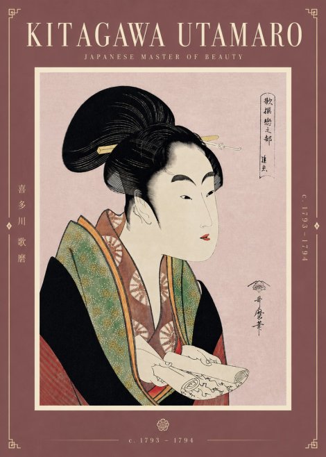 Kitagawa Utamaro Courtesan Reading a Scroll No5 - Juliste
