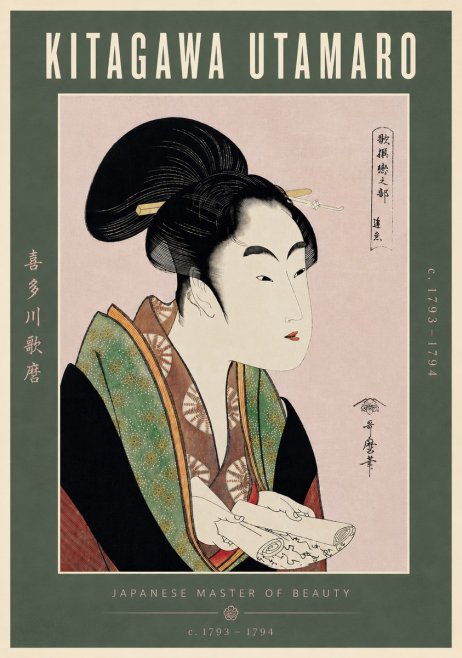 Kitagawa Utamaro Courtesan Reading a Scroll No6 - Juliste