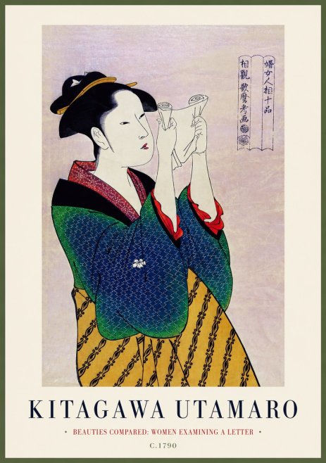 Kitagawa Utamaro Beauties Compared: Women Examining a Letter No1 - Juliste
