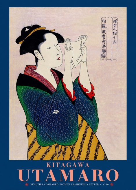 Kitagawa Utamaro Beauties Compared: Women Examining a Letter No2 - Juliste