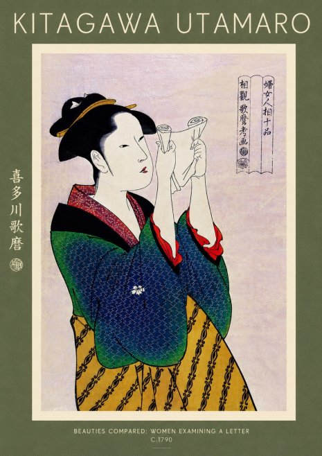 Kitagawa Utamaro Beauties Compared: Women Examining a Letter No4 - Juliste