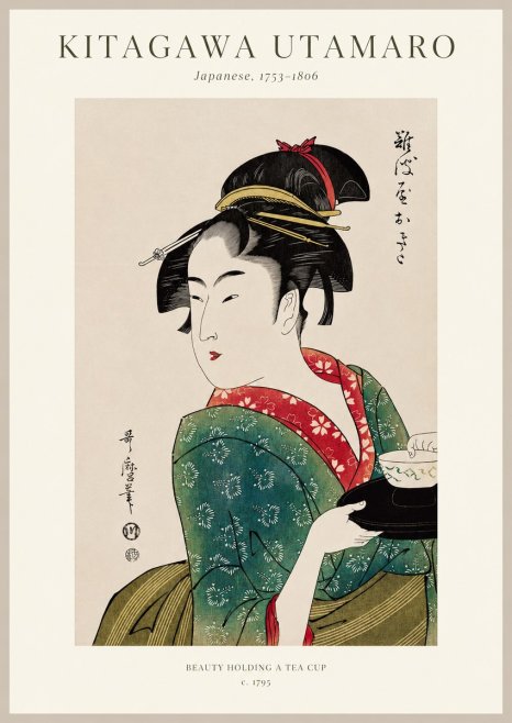 Kitagawa Utamaro Beauty Holding a Tea Cup No1 - Juliste
