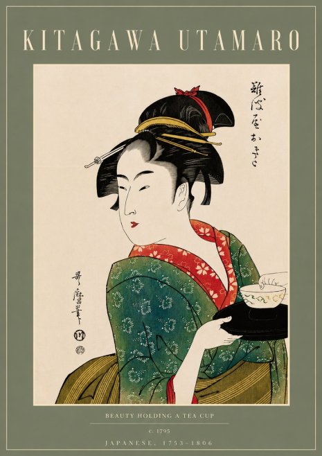 Kitagawa Utamaro Beauty Holding a Tea Cup No4 - Juliste