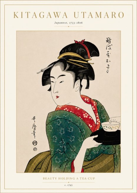 Kitagawa Utamaro Beauty Holding a Tea Cup No5 - Juliste