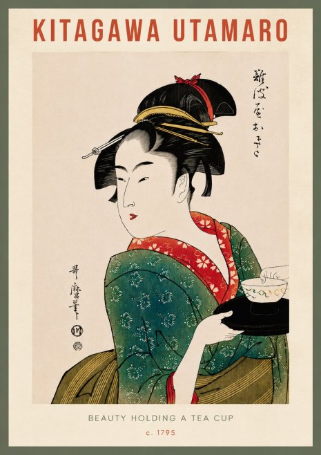 Kitagawa Utamaro Beauty Holding a Tea Cup No6 - Juliste