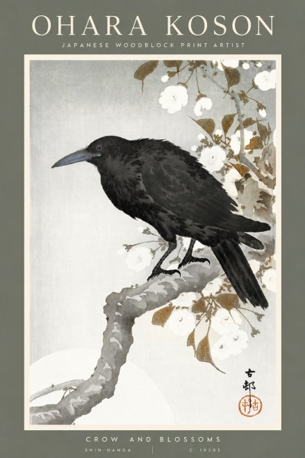 Ohara Koson Crow and Blossoms I No2 - Juliste