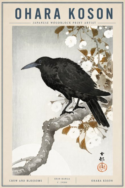 Ohara Koson Crow and Blossoms I No3 - Juliste