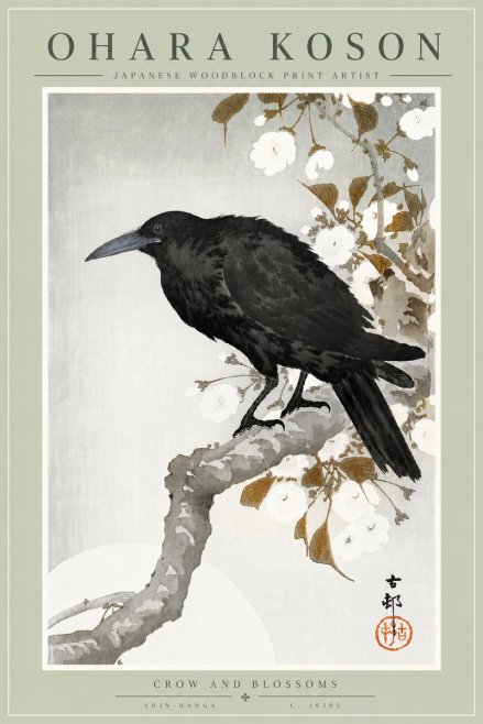 Ohara Koson Crow and Blossoms I No6 - Juliste