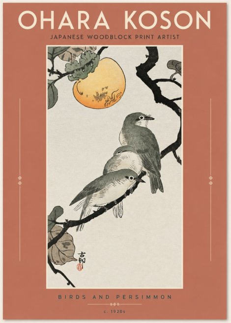 Ohara Koson Birds and Persimmon No2 - Juliste