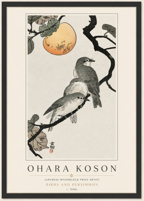 Ohara Koson Birds and Persimmon No4 - Juliste
