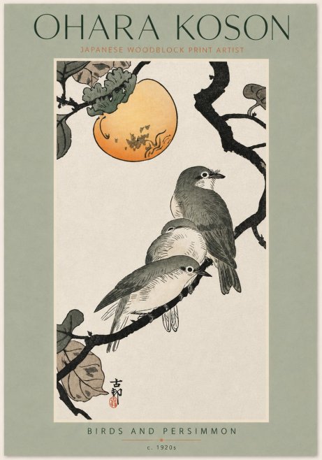 Ohara Koson Birds and Persimmon No5 - Juliste