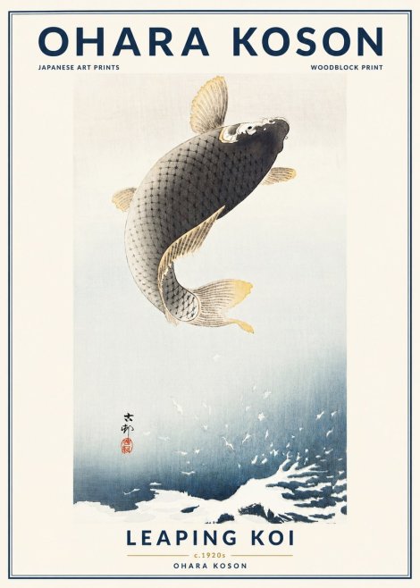 Ohara Koson Leaping Koi I No4 - Juliste