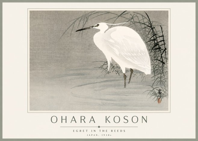 Ohara Koson Egret in the Reeds No3 - Juliste