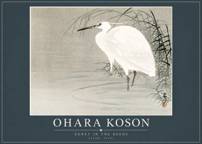 Ohara Koson Egret in the Reeds No4 - Juliste