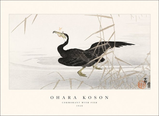 Ohara Koson Cormorant with Fish No1 - Juliste