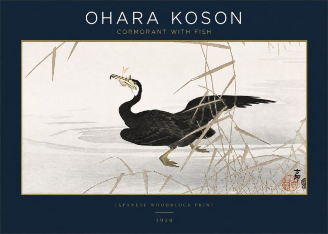 Ohara Koson Cormorant with Fish No2 - Juliste