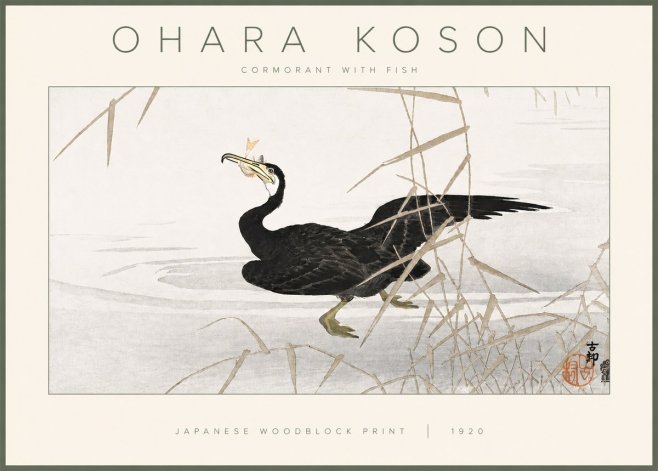 Ohara Koson Cormorant with Fish No3 - Juliste