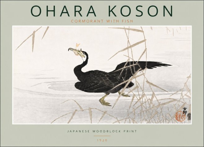 Ohara Koson Cormorant with Fish No5 - Juliste