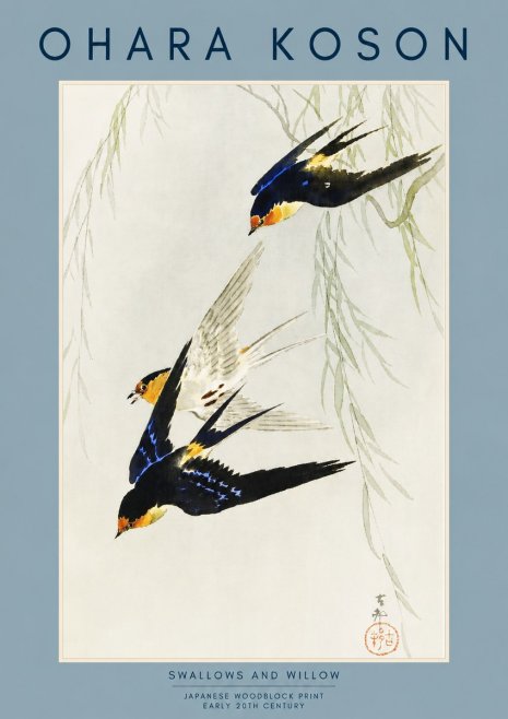 Ohara Koson Swallows and Willow I No2 - Juliste