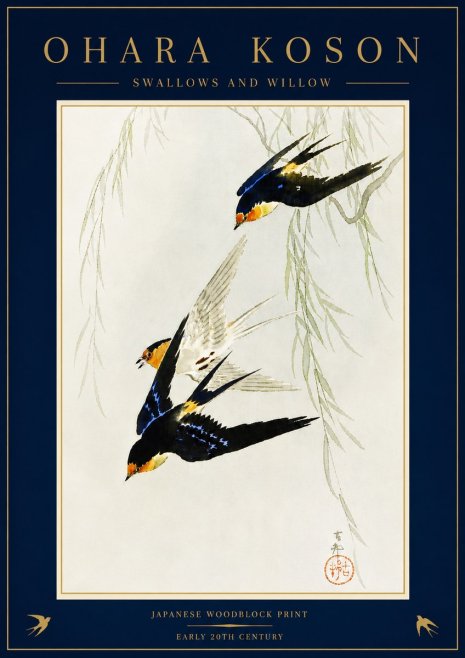 Ohara Koson Swallows and Willow I No5 - Juliste