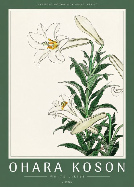 Ohara Koson White Lilies No2 - Juliste