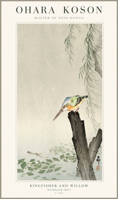 Ohara Koson Kingfisher and Willow No1 - Juliste