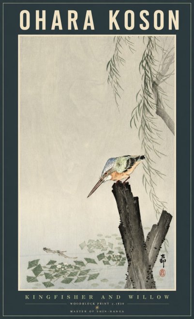 Ohara Koson Kingfisher and Willow No2 - Juliste