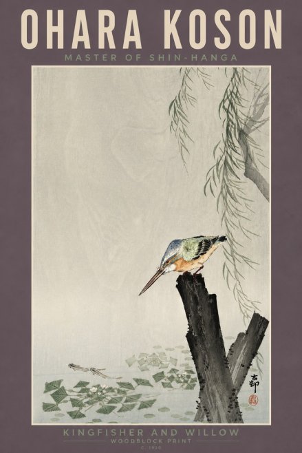 Ohara Koson Kingfisher and Willow No4 - Juliste