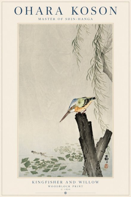 Ohara Koson Kingfisher and Willow No5 - Juliste