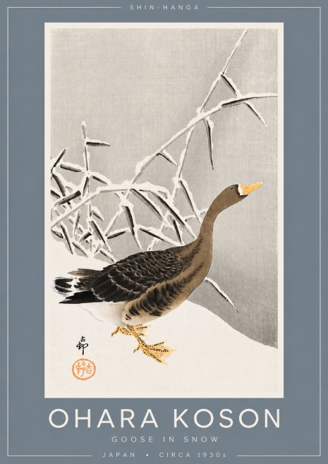 Ohara Koson Goose in Snow No2 - Juliste