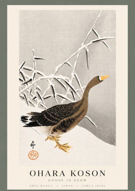 Ohara Koson Goose in Snow No3 - Juliste