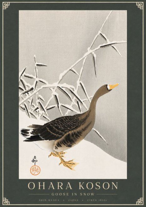 Ohara Koson Goose in Snow No4 - Juliste