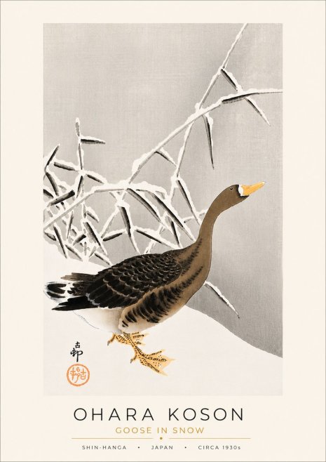 Ohara Koson Goose in Snow No5 - Juliste