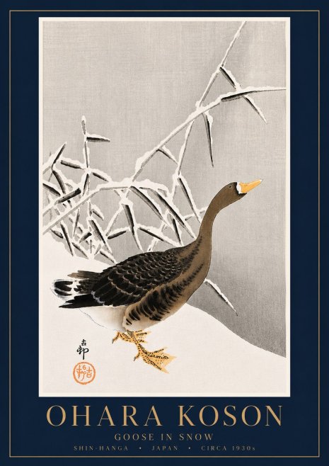 Ohara Koson Goose in Snow No6 - Juliste