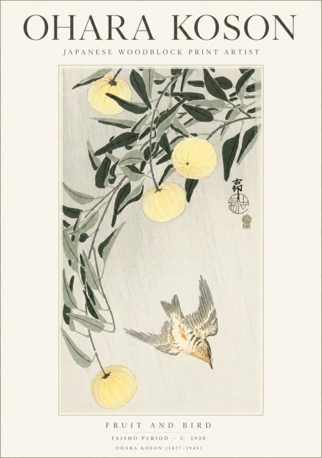 Ohara Koson Fruit and Bird No1 - Juliste