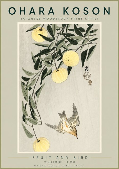 Ohara Koson Fruit and Bird No2 - Juliste