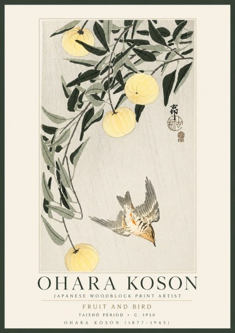 Ohara Koson Fruit and Bird No3 - Juliste