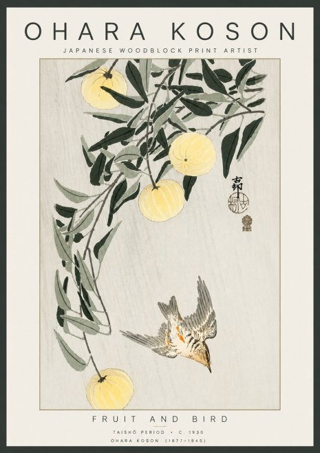 Ohara Koson Fruit and Bird No4 - Juliste