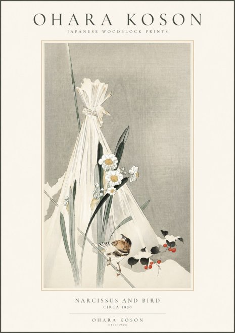 Ohara Koson Narcissus and Bird No1 - Juliste