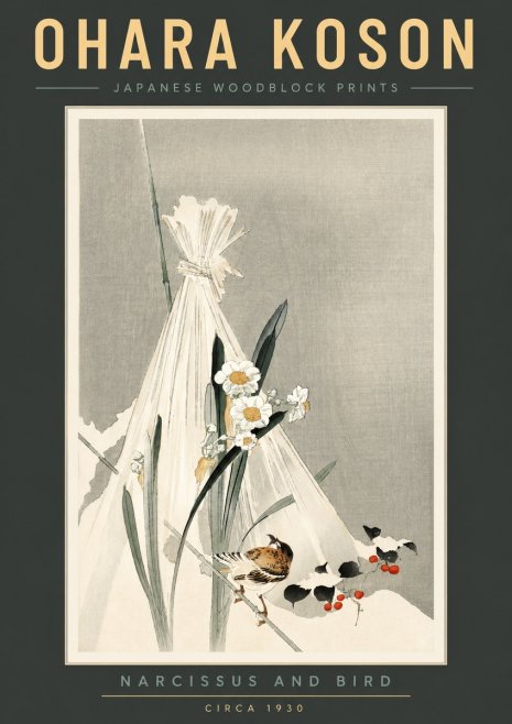 Ohara Koson Narcissus and Bird No2 - Juliste