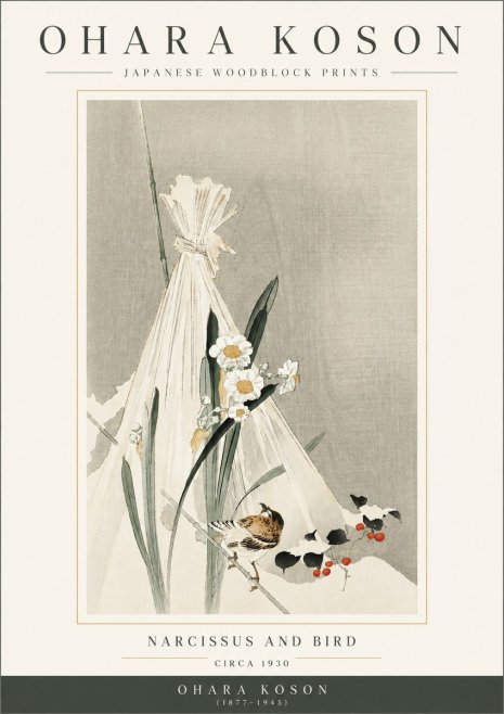 Ohara Koson Narcissus and Bird No3 - Juliste