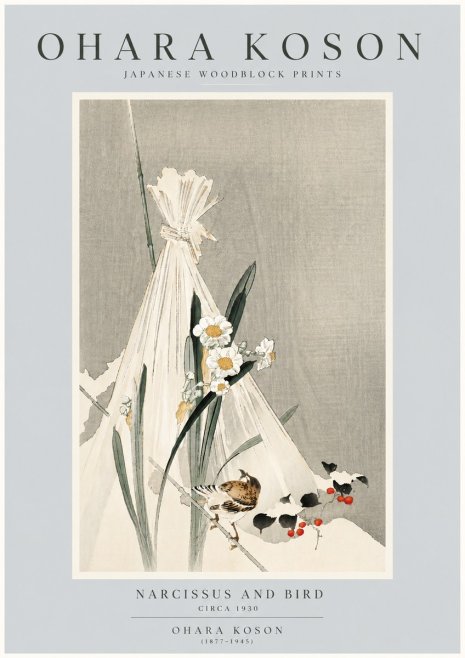 Ohara Koson Narcissus and Bird No6 - Juliste