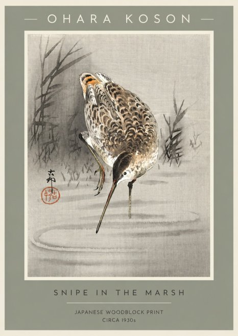 Ohara Koson Snipe in the Marsh No2 - Juliste
