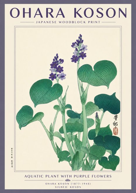 Ohara Koson Aquatic Plant with Purple Flowers No5 - Juliste