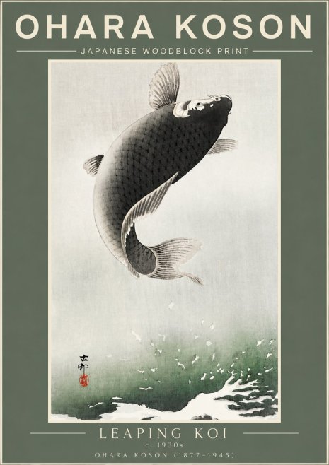 Ohara Koson Leaping Koi II No2 - Juliste