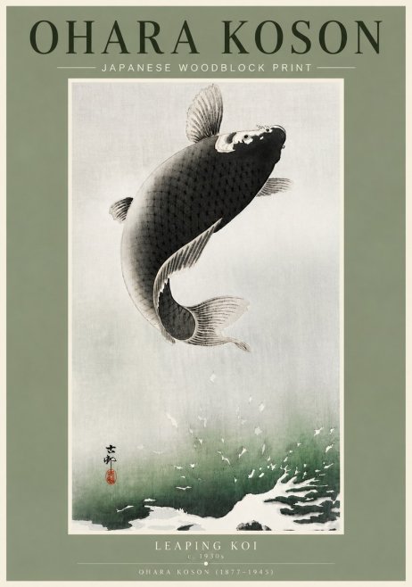 Ohara Koson Leaping Koi II No4 - Juliste