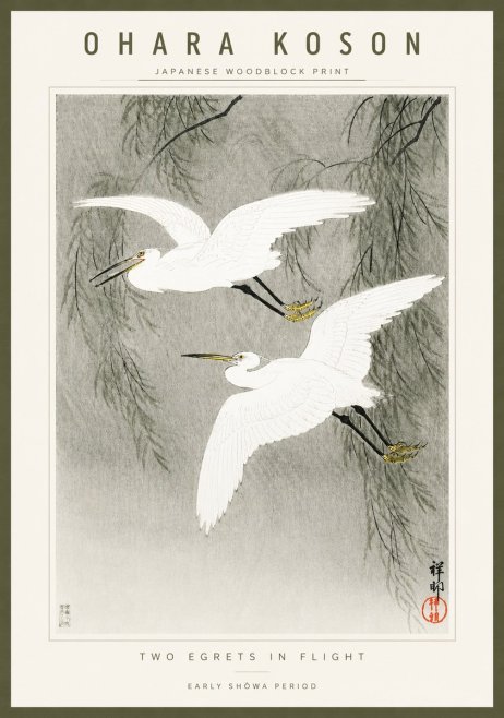 Ohara Koson Two Egrets in Flight No3 - Juliste